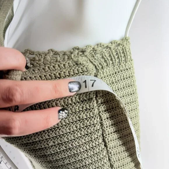 Sage Green Crochet Button Front Dress  Boho Coastal Summer Clean Girl SZ XS W167 - Picture 3 of 8